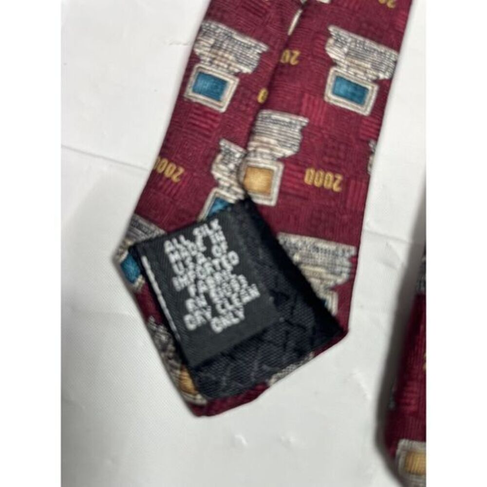 New Millennium Y2K Computer Themed Silk‎ Necktie Burgundy Novelty Print